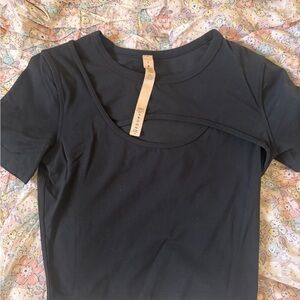 Women’s Lululemon Black Short-Sleeve Layered Cutout Top- Size 4